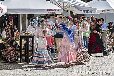 Women dancing in flamenco outfits Ronda Spain Editorial Stock Photo